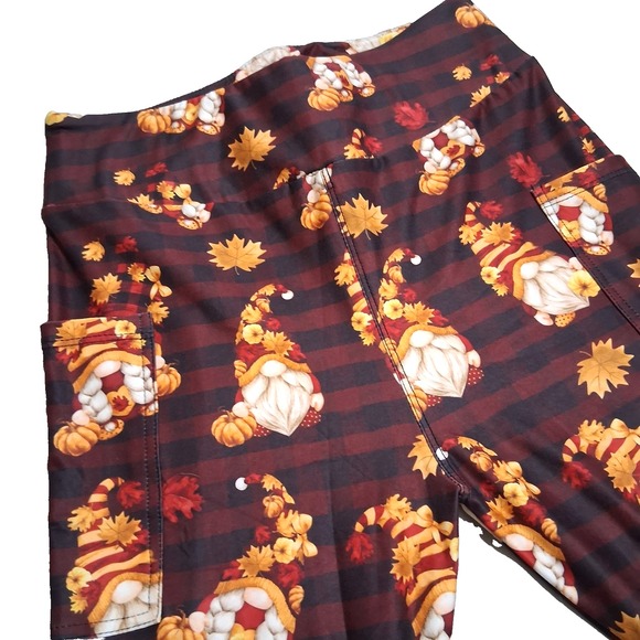 T L Clothing Leggings One Size Fall Gnomes Side Pockets Lightweight Stretch - Picture 1 of 9